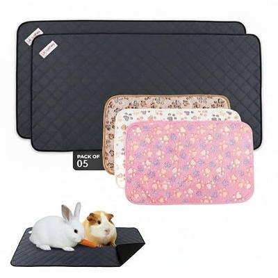 LUFTPETS Reusable Guinea Pig Cage Liners 5 Pcs - 2 Washable C&C 2x4 Pee Pads 57”x28” + 3 Soft Bunny Fleece Blankets 24”x16”, Waterproof Rabbit Bedding with Odor Control, Absorbent Mats for Small Pets | 2 Absorbent Bunny Pee Pads 57x28 & 3 Fleece Blankets. Hay Shakes Off. Non-Slip Base For Hardwood.