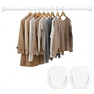 No Drilling Closet Rods for Hanging Clothes, Adjustable 30-52 in | White, Metal, Heavy Duty, Space Saving, Suitable for Wardrobes, Laundry, RV
