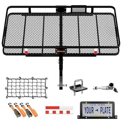 Mockins 60"x24"x6" XL Heavy Duty Trailer Hitch Cargo Carrier w/ 500 Lbs Cap | Folding Luggage Rack for SUV Car & Truck | All-Weather Steel Hitch Rack Cargo Carrier w/ License Plate Bracket & Accessories