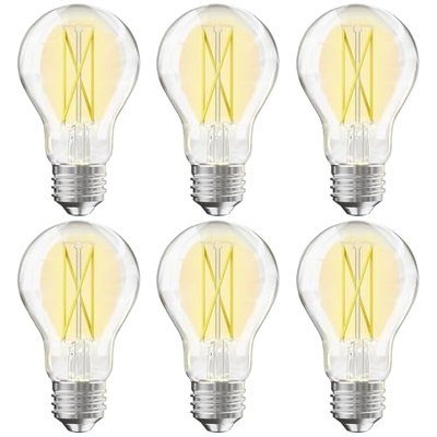 VOLIVO 6 Pack A19 Vintage LED Edison Bulbs, Dimmable, 60W Equivalent, High Brightness 5000K Daylight, Ultra-Bright, 8W E26 Standard Base, CRI80+, 800Lumens, Clear Glass Filament Bulb for Home