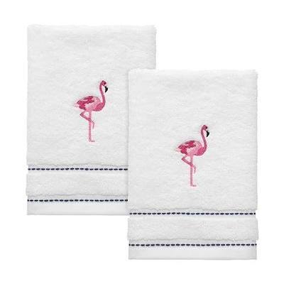 Izod - Fingertip Towels, Soft & Absorbent Cotton, Dorm Room Essentials, Striped Bathroom Decor, Set of 2 (Flamingo Collection, White)