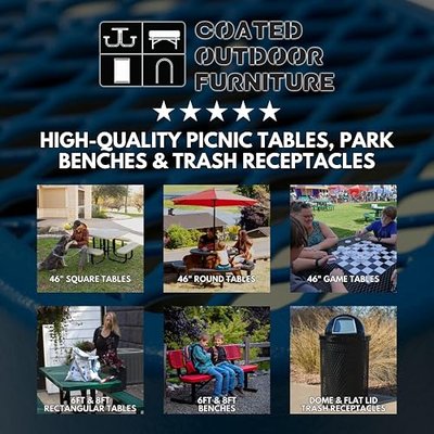Coated Outdoor Furniture Heavy-Duty Portable Outdoor Picnic Table with Umbrella Hole, Expanded Metal Commercial-Grade Patio Dining Furniture Made in America (46" Round Top, Textured Black)