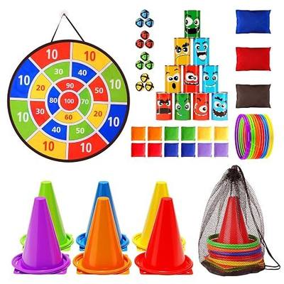 Redllo 58PCS Carnival Games Combo Set, Dart Board Knock Down Can Bean Bag Toss Game Party Indoor Outdoor Birthday Party Fall Festival Field Day for Kids Adults Yard Plastic Cones Outside Games