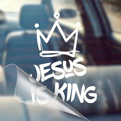 Jesus is King Car Decal Bumper Sticker - Made in USA - Premium Vinyl | Christian Jesus decal for car windows, trucks, SUVs, trailers, laptops, coolers and other smooth surfaces