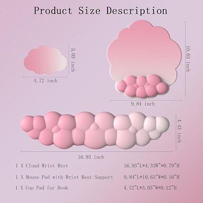 Cloud Wrist Rest Keyboard Pink Mouse Pad Set with Wrist Rest Ergonomic Wrist Pad Memory Foam Non-Slip Base Cute Gradient Wrist Support for Computer Laptop Gaming Home Office Relief Typing Pain