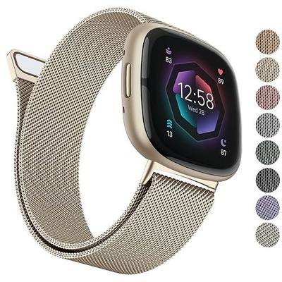 Metal Band Compatible With Fitbit Sense 2/Versa 4 - Stainless Steel Mesh Loop Strap for Women Men, Small Champagne