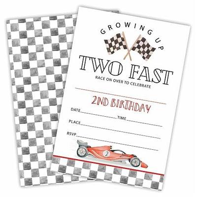 2nd Racing car Birthday Invitation, 20 Birthday Invite Cards With Envelopes, Two Fast Double-Sided Fill In Style Invites For Boys & Girls, Second Birthday, Party Favor & Decorations - C07