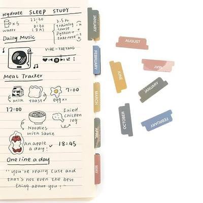 Lumintutu Laminated Planner Monthly Stickers,40 Adhesive Plan Tabs Accessories for Notebooks (2 Sets 12 Month Tabs and 16 Blank Tabs), Hobonichi 2026 Happy Calendar Inserts Set (Morandi)