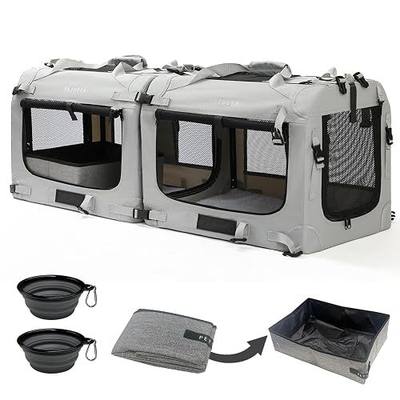 Extra Large Cat Carrier Soft Sided, Portable Small Dog Carrier for 2 Cats, 24"x16.5"x16" Car Travel Folding Comfortable Design with Litter Box and Bowls, Grey-2+ Litter Box+ Bowl*2