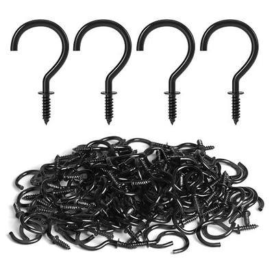RELBRO Screw Hooks, 1 Inch Metal Screw in Cup Hooks, Black, 100 Pcs | Twist in Thread Hooks, Heavy Duty, Outdoor Indoor Daily Use, for Hanging Coffee Cups Mugs Plants String Lights