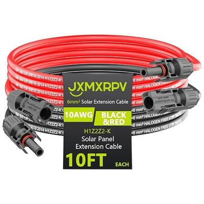 Solar Cable Extension 10Ft 10AWG, Solar Wire with Tool-Free Solar Connectors, Waterproof Solar Panel Extension Cable 6mm², PV Cable 10Gauge for Home Boat RV Solar Panels(10ft)
