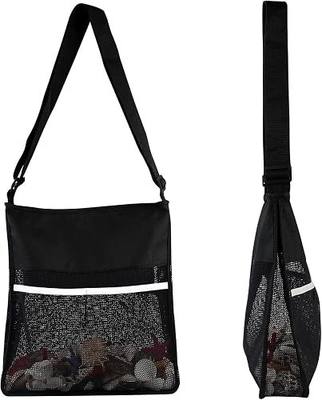 qiipii Black Semi Transparent Mesh Bags Cross Body See Through Shoulder Bag with Zipper & Inner Pocket for Men Teenager College Students Sports Events Seashell Hunting Beach Mushroom Foraging Concerts