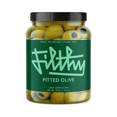Filthy Large Queen Pitted Olives, Premium Cocktail Garnish - 64 Oz Jar | All Natural Ingredients, Naturally Cured Queen Pitted Olives for Martinis & Bloody Marys - Non-GMO, Gluten Free, Vegan