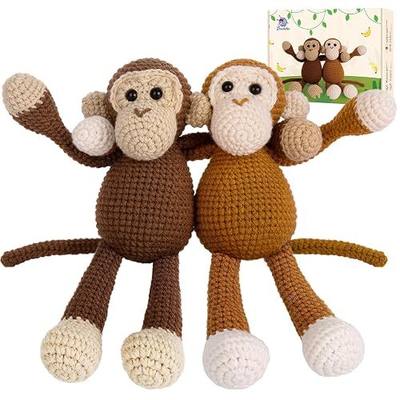 Crochetta Crochet Kit for Beginners, Crochet Kits with Step-by-Step Video Tutorials, Learn to Crochet Animal Kit for Adults Kids, DIY Craft Knitting Supplies, Monkey Amigurumi Gift(40%+ Yarn)