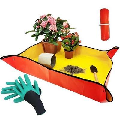 39"x31" Orange Thickened Repotting Mat for Plant Transplanting, Waterproof Tray for Potting Soil Mess Control, Portable Gardening Mat with Protective Gloves, Best Gift for Gardeners