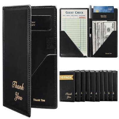 Leather Restaurant Check Presenters, 10 Pack 9" x 5" Guest Check Card Holder with Gold Thank You Imprint for Severs, Bill Book Restaurant Supplies for Restaurants, Bar and Cafe (10, Black)