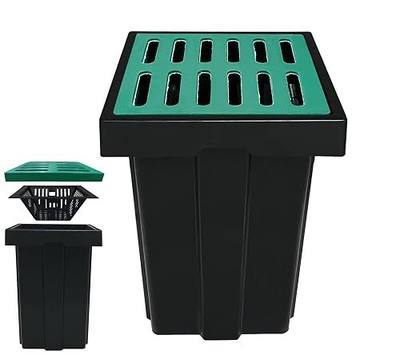 A15 18x18x24in. Catch Basin with Fiber Glass Grate | Large Capacity French Drain Debris Filter Basket Drainage Basin Without Reserved Hole Yard Downspout Lawn Pipeline