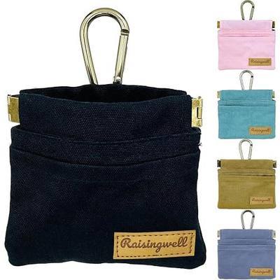 Raisingwell Dog Treat Pouch, Black Pocket Sized Pet Training Pouch, Cotton Fabric, Hand Free Dog Walking Bag with Carabiner, Self-Closing Pet Feed Snack Reward, for Pet Puppy Travel or Outdoor Use