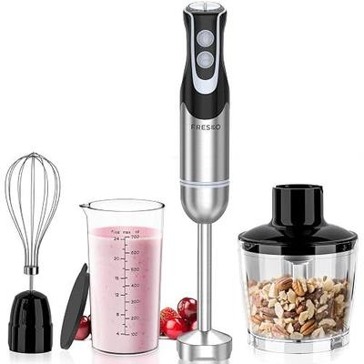 Immersion Blender Handheld, 4-In-1 Hand Blender with 12-Speeds & Turbo Mode | 500W Emulsion Blender, Egg Whisk, 24oz Beaker & Chopper Bowl, Stick Mixer for Baby Food, Smoothies, Soups & Sauces