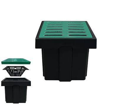 A15 18x18x15in. Catch Basin with Fiber Glass Grate | Large Capacity French Drain Debris Filter Basket Drainage Basin Without Reserved Hole Yard Downspout Lawn Pipeline