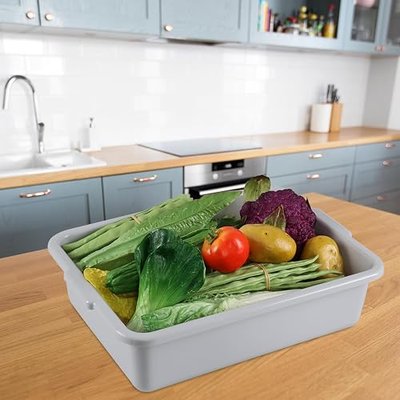 13 Liters Commercial Plastic Bus Box, Plastic Bus Tubs, 4-Pack | Light Gray Small Food Service Bus Tub for Restaurant