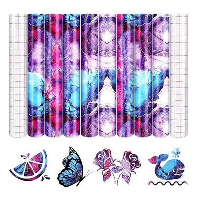 Tintnut Marble Permanent Vinyl 8 Pcs 12x10in Blue Purple Adhesive Vinyl | Gradient watercolor,easycut & weed,stretchy & washable,for hard surfaces like glass metal ceramic,for home decor crafts DIY