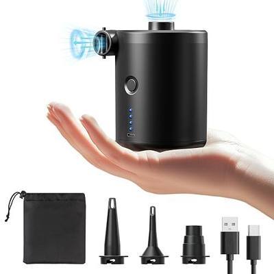 QPAU Electric Air Pump with 3 Nozzles, 5000mAh Battery Type-C Rechargeable, Ideal Inflator/Deflator Pumps for Outdoor Camping, Inflatable Cushions, Air Mattress Beds, Boats, Swim Ring