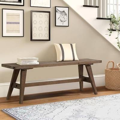 Wnutrees 47" Farmhouse Wood Bench, Solid Wood Entryway Bench, Brown | Dining Room Seat for End of Bed, Hallway, Easy to Assemble, Rustic Farmhouse Decor
