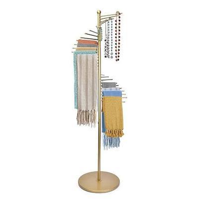 Scarf Rack Freestanding Metal Scarf Display Stand Spiral Hijab Organizer | Commercial Scarf Holder Stand Belt Pants Hanger with 30 Rods for Clothing Store Home, Space Saving Shelves (Gold, 17''x67'')