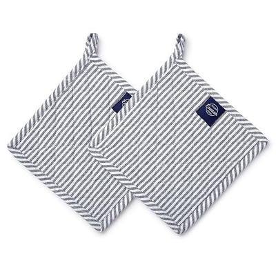 Encasa XO 8 inches Oven Microwave Potholders (2 pc Set) for Kitchen Cooking & Baking - Heat Resistant, Thick & Safe, Protection of Hands from Hot Utensils - Ticking Navy Blue