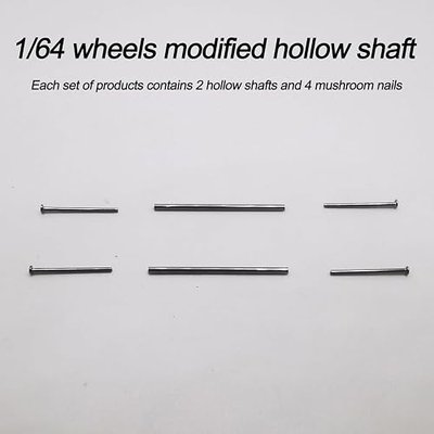 30 Sets 1/64 Diecast Alloy Car Wheels Axle Mixed Sizes /22mm/25mm/28mm Hollow Axle with Nail Pin for 1:64 Model Car. 30 Sets. (only axles, no Wheels)