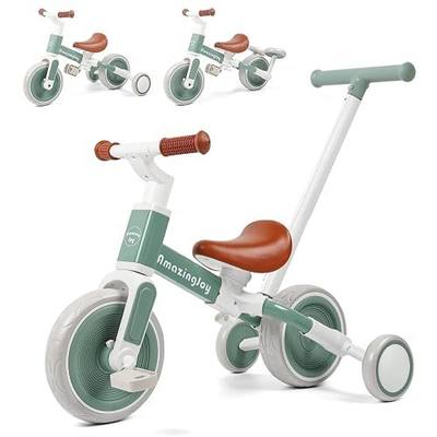 6 in 1 Toddler Tricycle for 1-3 Years Old Kids Balance Bike with Handlebar Push Trike Baby Balance Bike with Removable Pedal Adjustable Seat Birthday Gift for Kids Brown…
