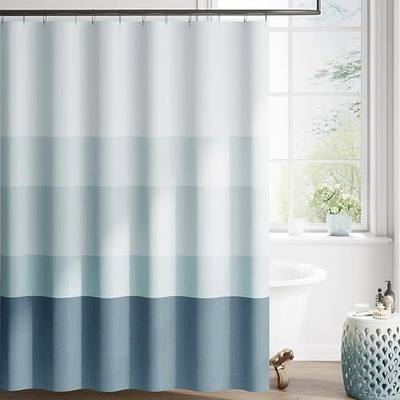 jinchan Ombre Ocean Blue Shower Curtain for Bathroom 70x72 Inch 12 Hooks | Long Shower Curtain Hooks, Bathroom Decor,Stripe, Waterproof Fabric, Gradual Color, Minimalist Design, Modern Neutral,Cloth