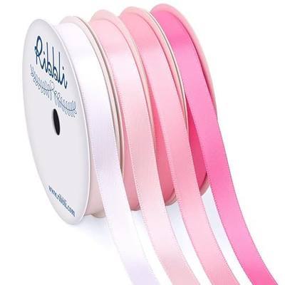 Ribbli Pink Satin Ribbon 3/8 Inch x 4 Rolls Total 40 Yards- White Pink Ribbon for Gift Wrapping Craft Wedding Decoration