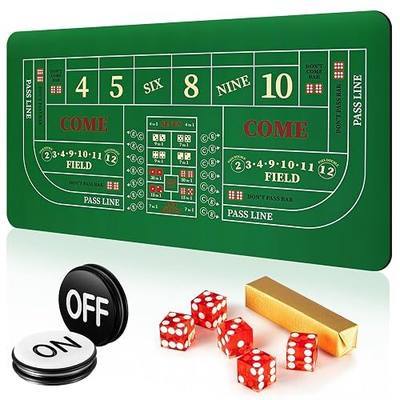Leyndo Craps Tabletop Game Set, Includes 35"x70" Rubber Craps Tabletop Layout Mat, Casino Grade AAA 19mm Dice, 3 Inch On/Off Buttons for Casino Poker Nights Adults Only(Red)
