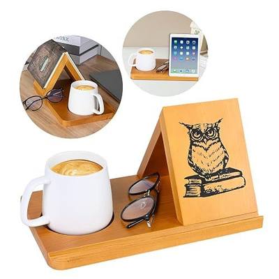 Book Stand, Wooden Triangle Book Holder, Book Rest with Cup Holder, Small Bookshelf Suitable for Reading or Desktop Decoration, Coffee and Book Lovers Gifts