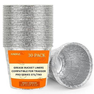 Findful 30 Pack BAC407 Grease Bucket Liner Compatible for Traeger Pro Series 575/780, 22/34 Series, Ironwood 650/885 Grills, Grill Accessories Drip Tray
