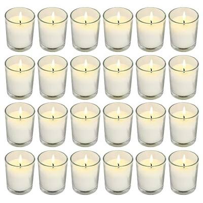 Soft Breeze 24 Pack Ivory Unscented Votive Glass Candles for Wishing, Hydrotherapy, Wedding, Birthday, Holiday, Party