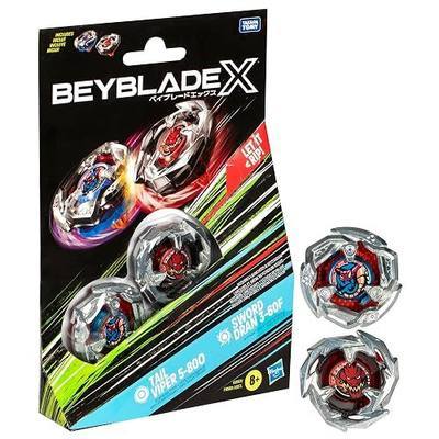 Beyblade X Tail Viper 5-80O and Sword Dran 3-60F Dual Pack Set with 2 Right-Spinning Tops; Battling Top Toys for 8 Year Old Boys and Girls