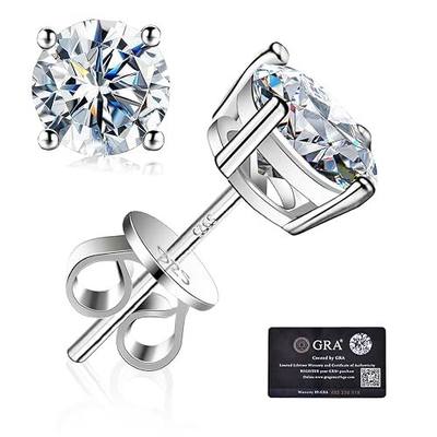 Moissanite Stud Earrings GRA 925 Sterling Silver Earrings for Men 18K White Gold Plating Earrings for Women,wedding earrings(0.3Ct-4Ct)
