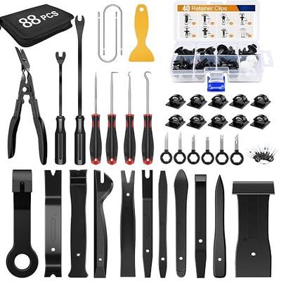 GOOACC 88Pcs Trim Removal Tool, Auto Push Pin Bumper Retainer Clip Set Fastener Terminal Remover Tool Adhesive Cable Clips Removal Kit Car Panel Radio Removal Auto Clip Pliers, Black