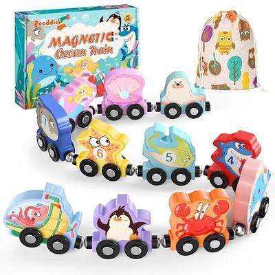 Zeoddler Toys for Toddlers, 11 Magnetic Wooden Sea Animals Train Set, Montessori Toys for Toddlers, Educational Activities for Kids, Birthday Gifts for Boys, Girls