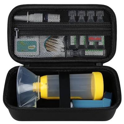 Elonbo Carrying Case for Asthma Inhaler, Inhaler Spacer for Kids and Adults, Masks, Inhaler Holder Asthma Travel Organize Bag, Pocket Fits Allergy Meds, Ventolin Inhaler, Black (Case Only)