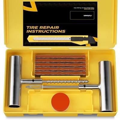 AUTOWN Flat Tire Repair Kit 15pcs, Heavy Duty Tire Plug Kit to Fix Puncture | Tire Patch Kit with Portable Storage Case, Emergency Tool for Car, Motorcycle, ATV, UTV, RV, Trailer, Tractor, Jeep, and More