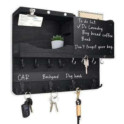 Key Holder for Wall Mount with Shelf and Mail Organizer, Key and Mail Holder with 16 Hooks, Farmhouse Entryway Organizer, Home Decor Rack (Pine Wood, Black)