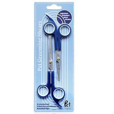 Pet Magasin Japanese Stainless Steel Grooming Scissors (2) for Facial Hair and Larger for Body Trimming with Round Tip (Blue)