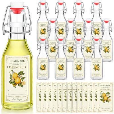 Havawish 12 Sets Limoncello Swing Top Glass Bottles for Homemade 8 oz Flip Clear Top Lemoncello Bottles with Labels Stoppers for Home Brewing Gifts Wedding Lemon Italian Summer Party Favors(Round)