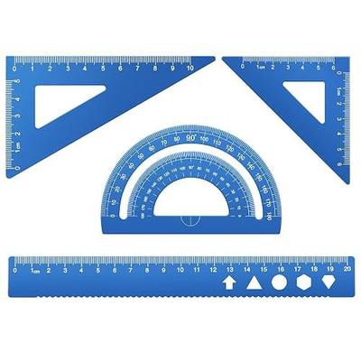 MSDADA Triangle Ruler, Protractor, 4 PC Metal Drafting Ruler Kit, Geometric Protractor for Student, School, Home, Office, the First Day of School Gift for Students, Teachers (Blue,20cm/7.87inch)