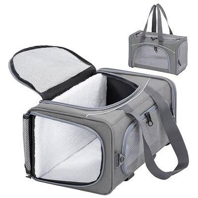 Petsfit Airline Cat Carrier for Small Cats, Two-Way Placement, Up to 9 lb | 16.5 x 8.6 x 11 in; two-way washable pad; fits pets up to 13 L x 8 H in; reinforced frame, 4 mesh panels and locking zippers.
