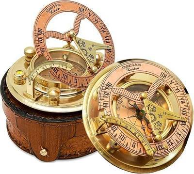 Antique Brass & Copper Sundial Compass, Gift Sun Clock Ship Replica Watch Brass Compass Gift for Men - Nautical Gifts for Men, Best Anniversary Vintage Gifts
